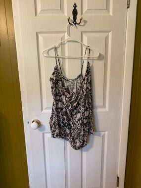 Free People Black and Beige Printed Cowl Neck Camisole